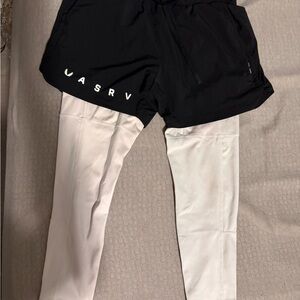 ASRV Black Athletic Shorts with White Compression Leggings